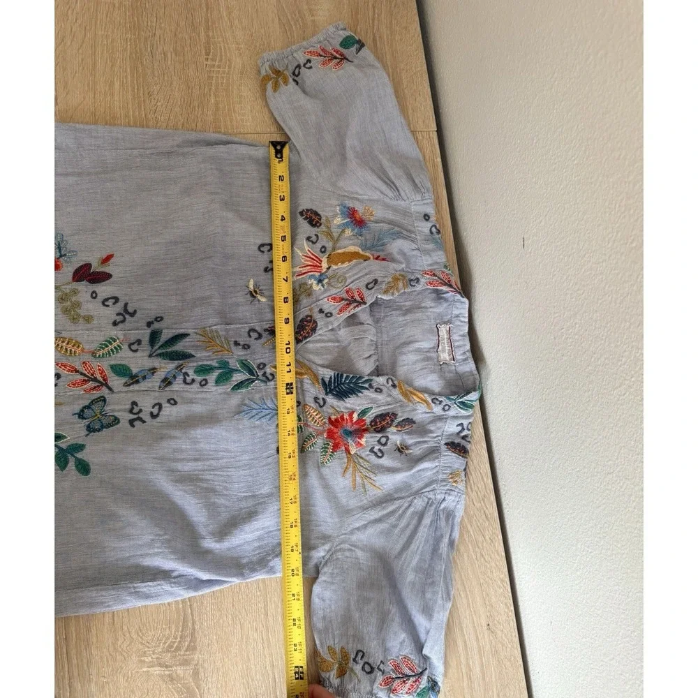 Johnny Was Indraa Puff Sleeve Popover Blouse Sz XS/S Floral Tiger Embroidered
